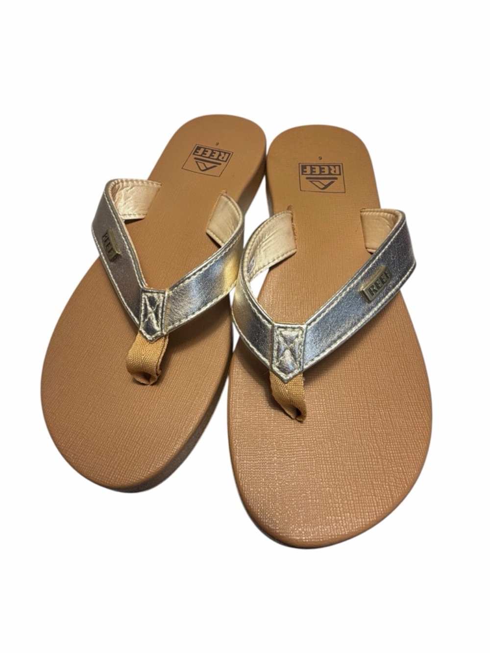 Reef Women's Cushion Court Flip Flops Iridescent Gold Sandals Size 6 - Picture 2 of 8